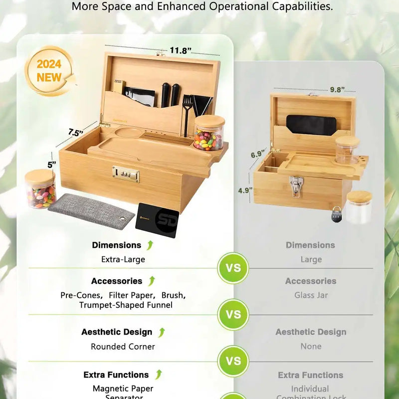 SafeDelux Extra Large Bamboo Stash Box(Brown)
