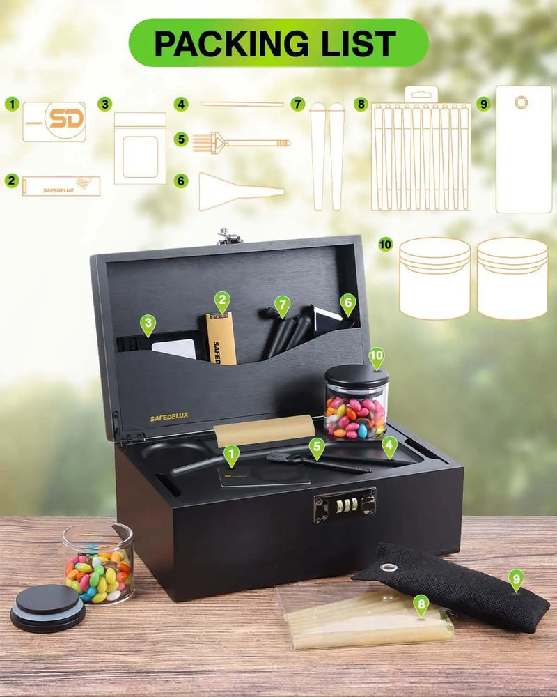 SafeDelux Extra Large Bamboo Stash Box(Black)