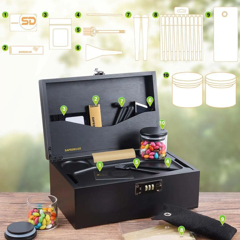 SafeDelux Extra Large Bamboo Stash Box(Black)