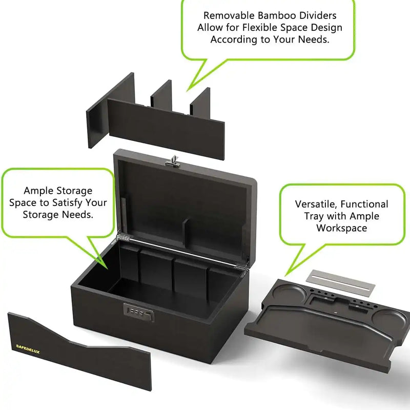 SafeDelux Extra Large Bamboo Stash Box(Black)