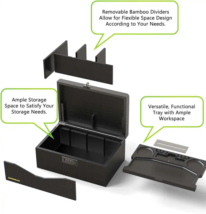 SafeDelux Extra Large Bamboo Stash Box(Black)