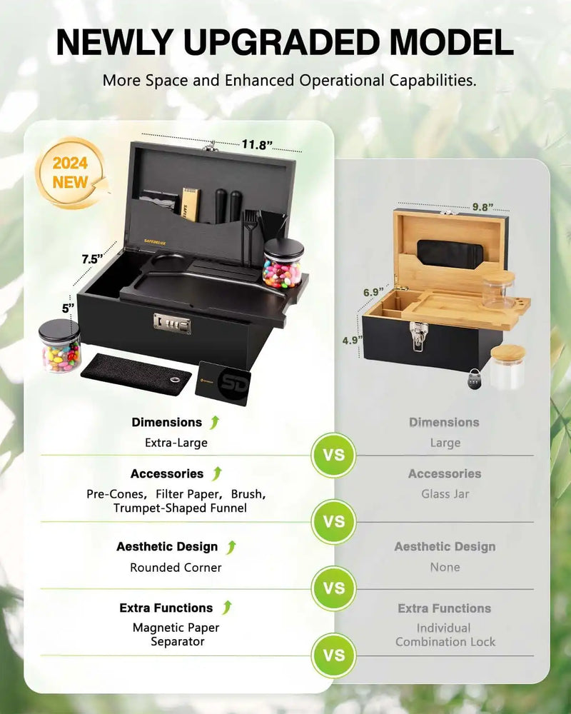 SafeDelux Extra Large Bamboo Stash Box(Black)