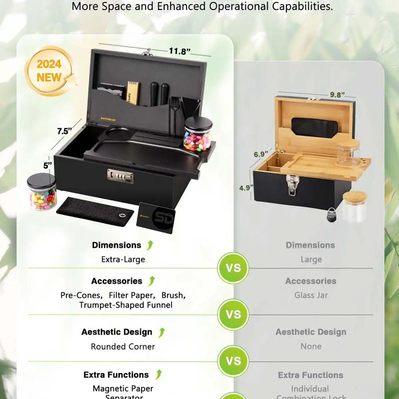 SafeDelux Extra Large Bamboo Stash Box(Black)