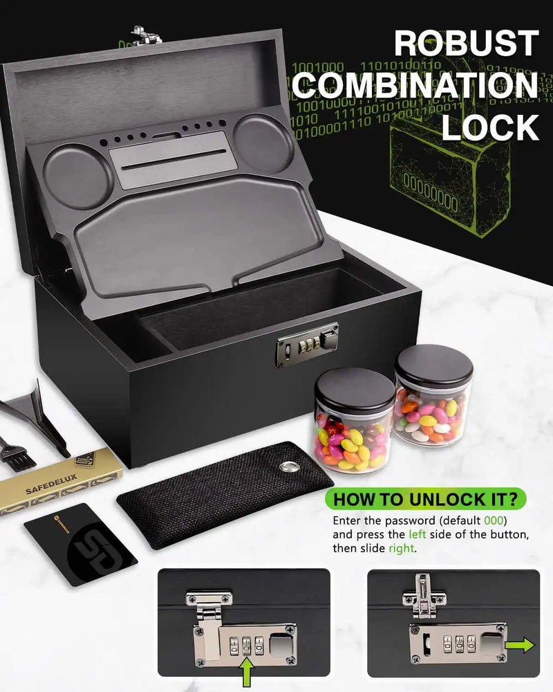 SafeDelux Extra Large Bamboo Stash Box(Black)