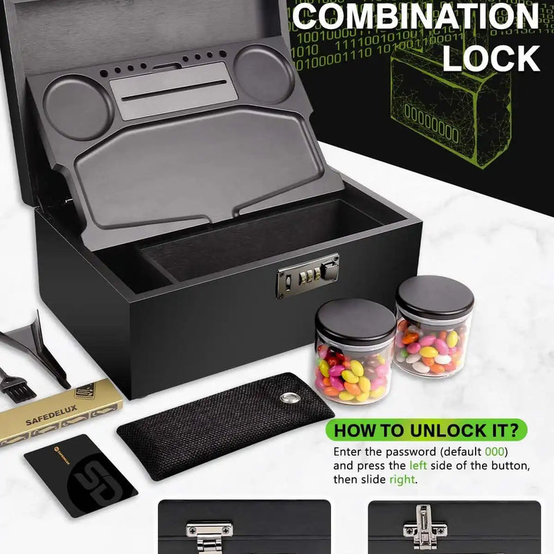 SafeDelux Extra Large Bamboo Stash Box(Black)