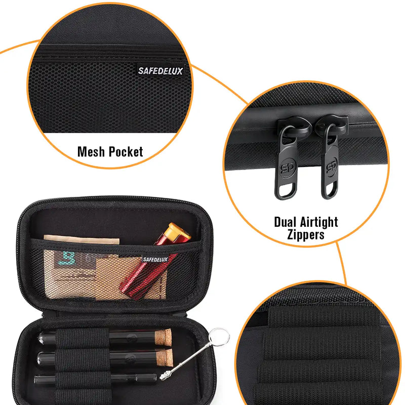 SafeDelux | Hard Shell Smell Proof Pouch Kits 7x4 in | Black Detail