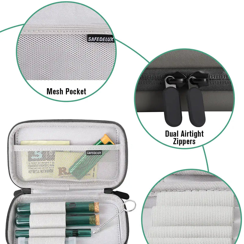 SafeDelux | Hard Shell Smell Proof Pouch Kits 7x4 in | Gray Details