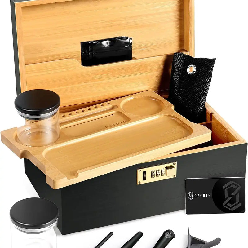 OZCHIN Locking Bamboo Stash Box Kits(XL Black)
