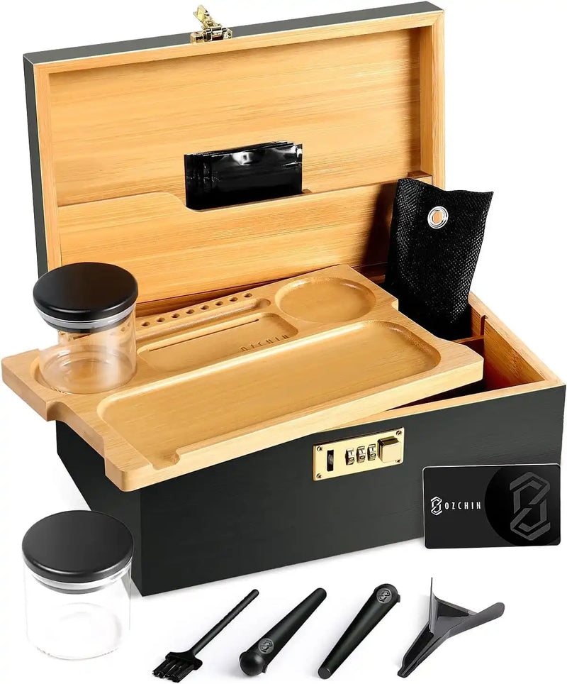 OZCHIN Locking Bamboo Stash Box Kits(XL Black)