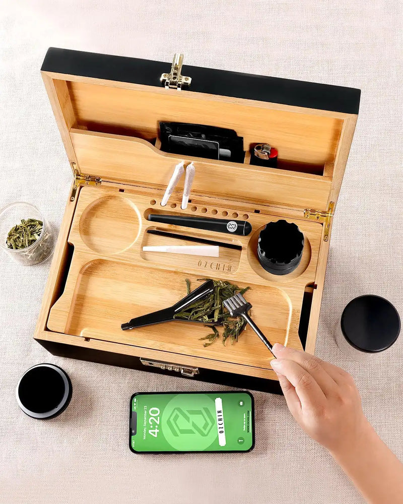 OZCHIN Locking Bamboo Stash Box Kits(XL Black)