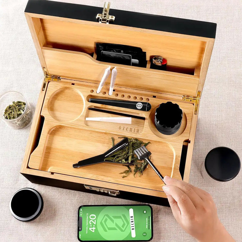 OZCHIN Locking Bamboo Stash Box Kits(XL Black)