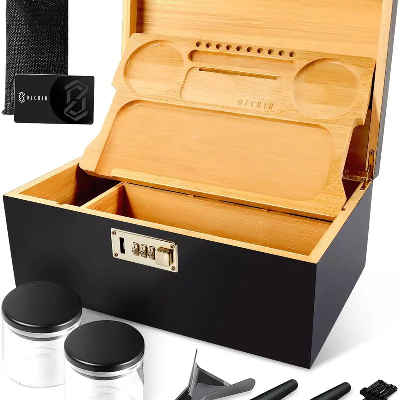 OZCHIN Locking Bamboo Stash Box Kits(XL Black)