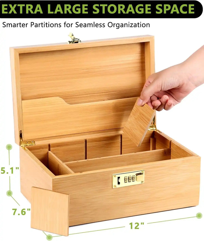 OZCHIN Locking Bamboo Stash Box Kits(XL Black)