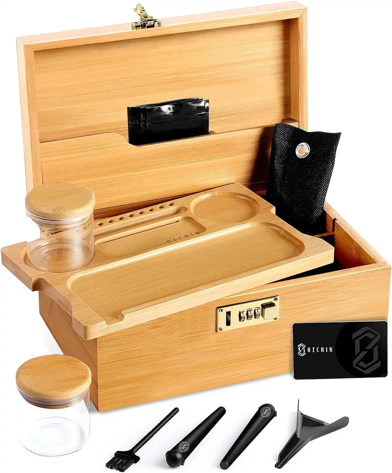 OZCHIN Locking Bamboo Stash Box Kits(XL Brown)