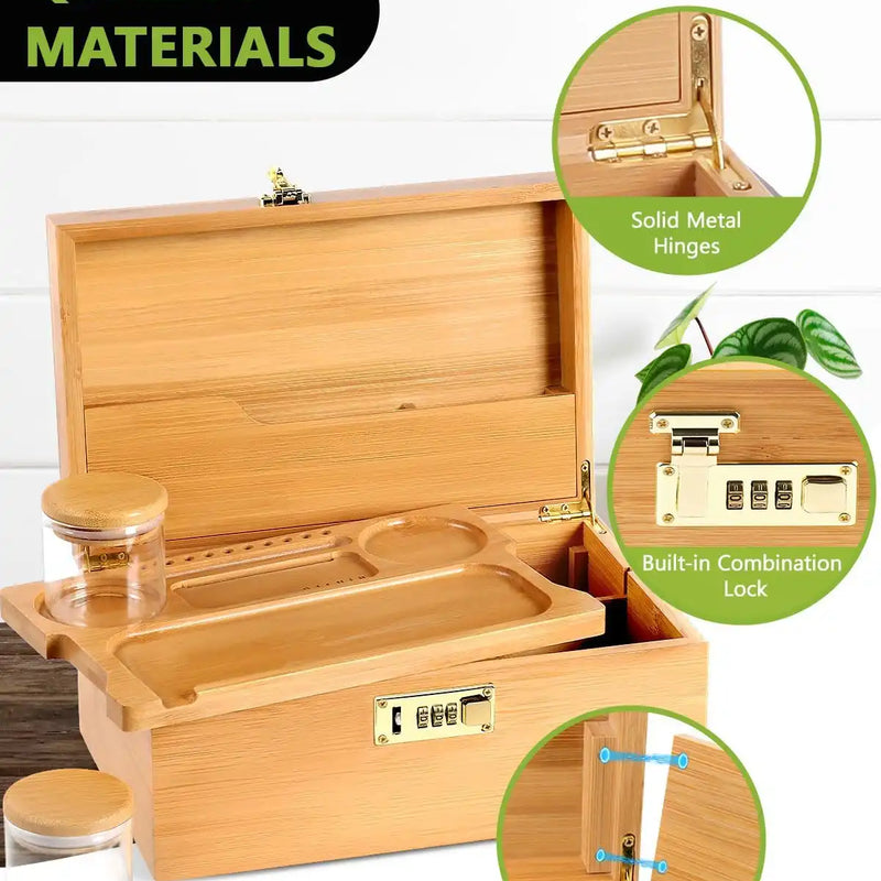 OZCHIN Locking Bamboo Stash Box Kits(XL Brown)