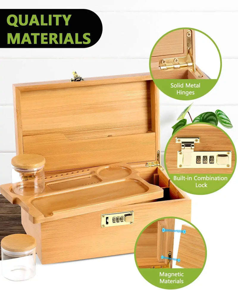 OZCHIN Locking Bamboo Stash Box Kits(XL Brown)