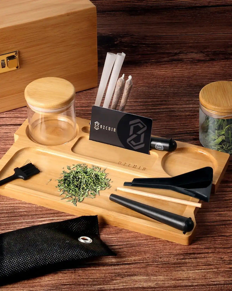 OZCHIN Locking Bamboo Stash Box Kits(XL Brown)