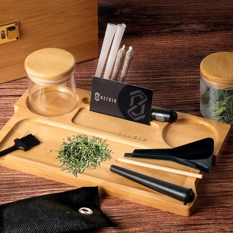 OZCHIN Locking Bamboo Stash Box Kits(XL Brown)