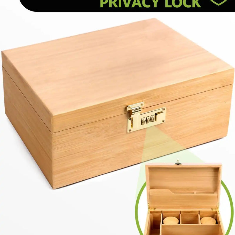 OZCHIN Locking Bamboo Stash Box Kits(XL Brown)