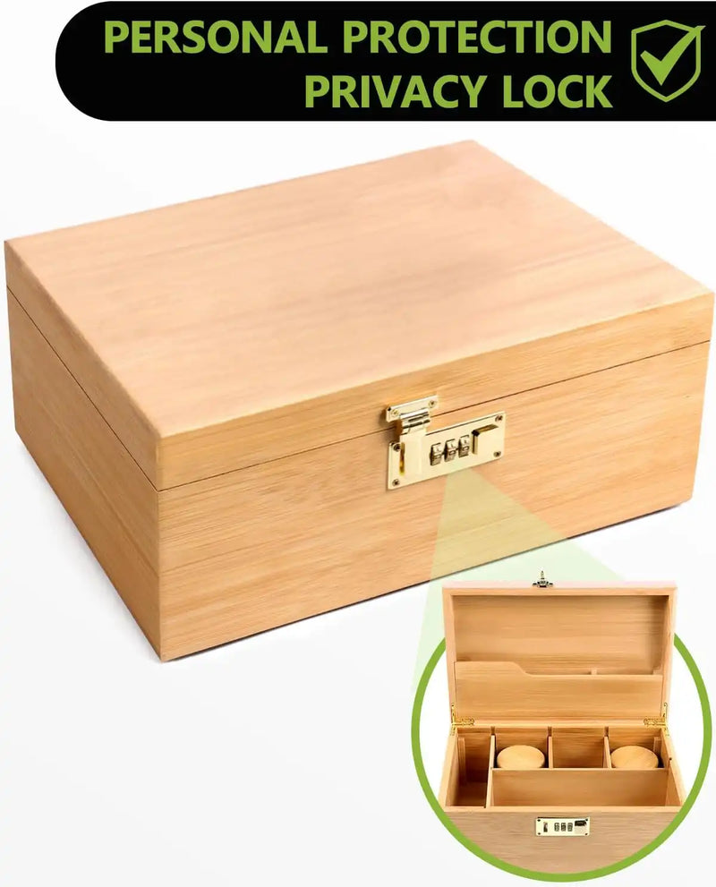 OZCHIN Locking Bamboo Stash Box Kits(XL Brown)