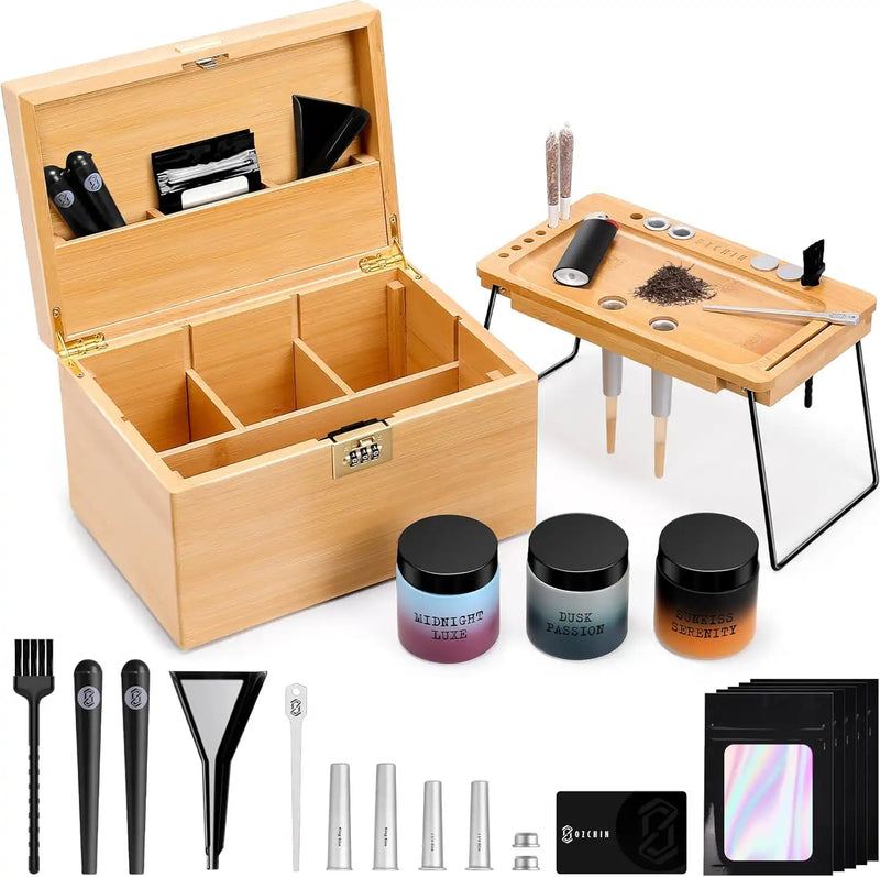 OZCHIN Large Bamboo Box with Foldable Tray(Brown)