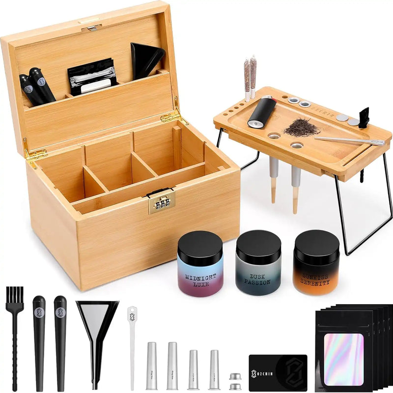 OZCHIN Large Bamboo Box with Foldable Tray(Brown)