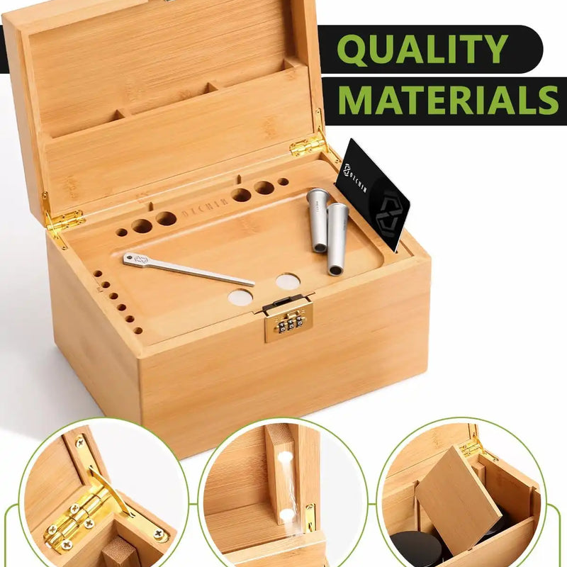 OZCHIN Large Bamboo Box with Foldable Tray(Brown)