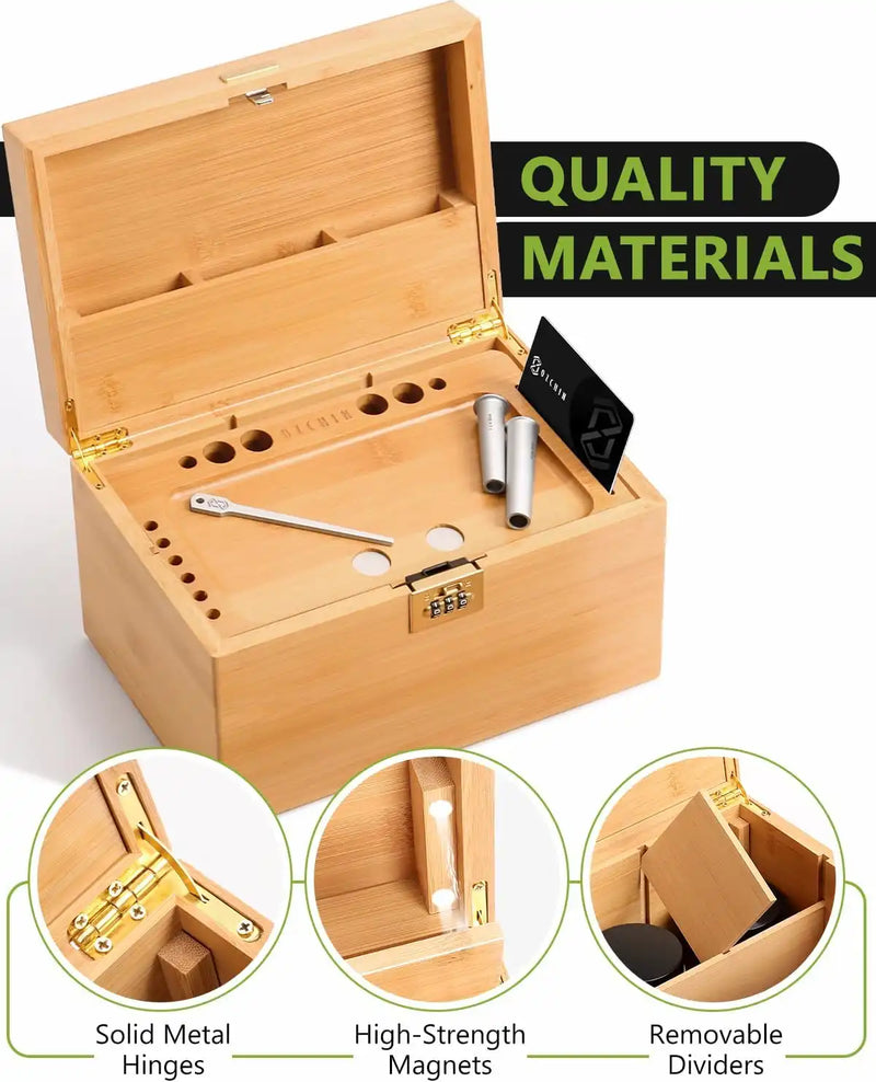 OZCHIN Large Bamboo Box with Foldable Tray(Brown)