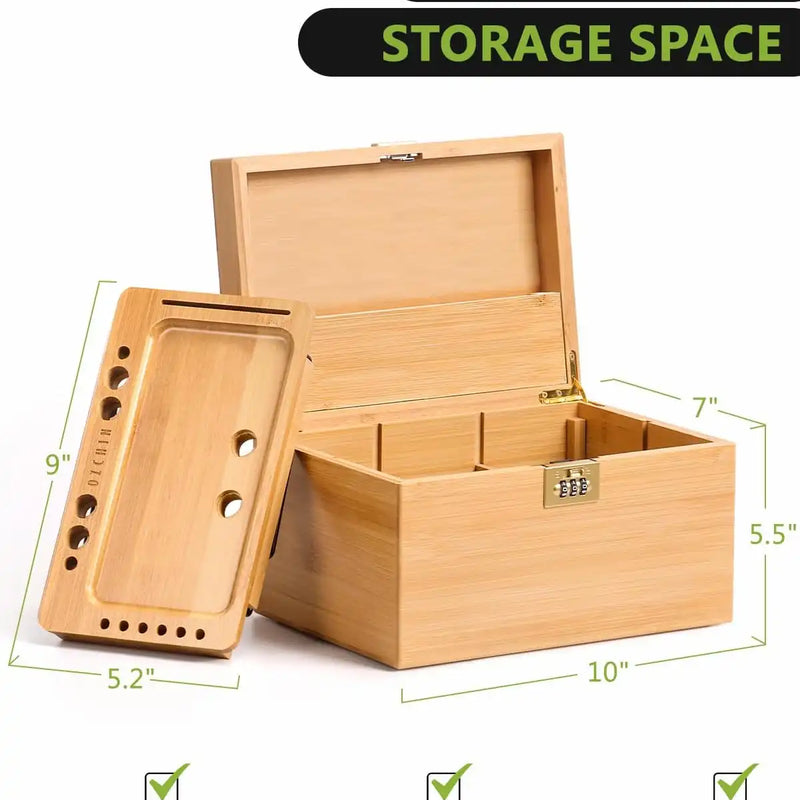 OZCHIN Large Bamboo Box with Foldable Tray(Brown)