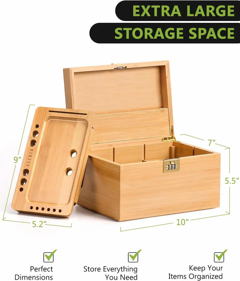 OZCHIN Large Bamboo Box with Foldable Tray(Brown)