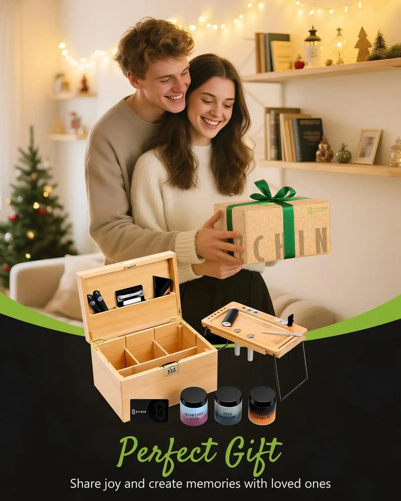 OZCHIN Large Bamboo Box with Foldable Tray(Brown)