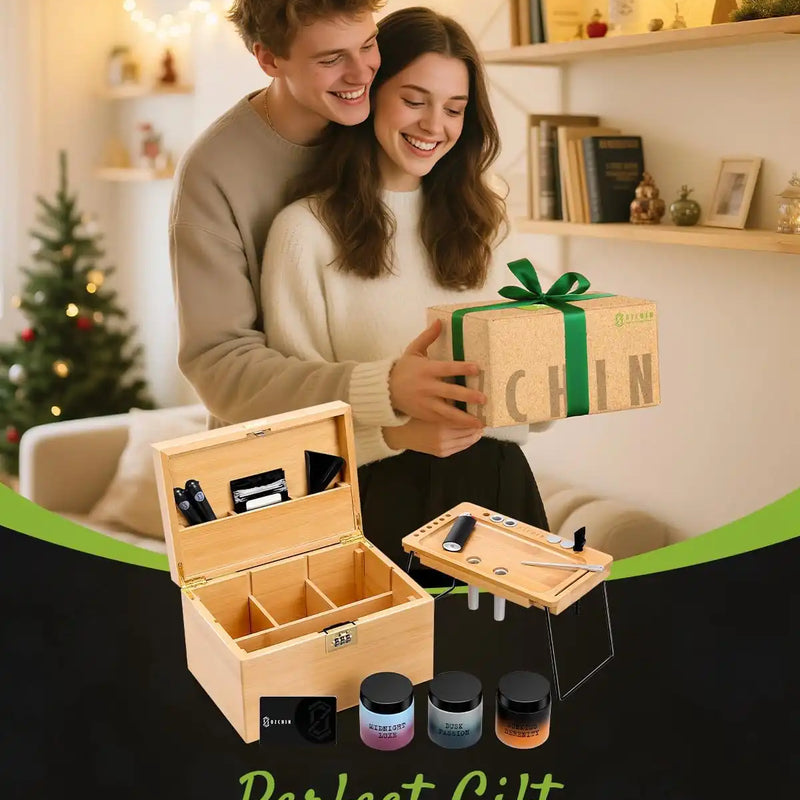 OZCHIN Large Bamboo Box with Foldable Tray(Brown)