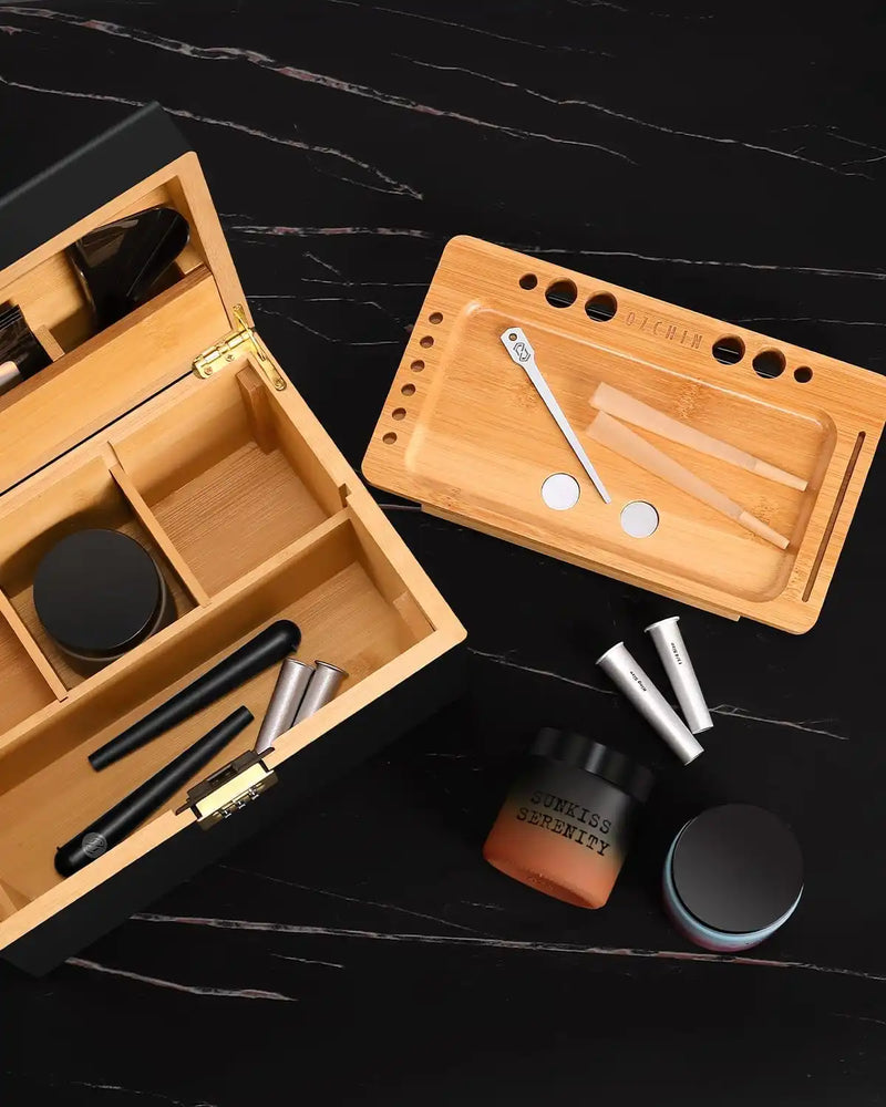 OZCHIN Large Bamboo Box with Foldable Tray(Brown)