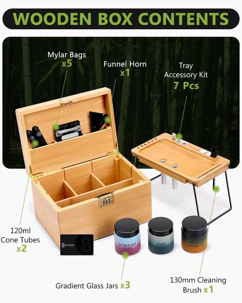 OZCHIN Large Bamboo Box with Foldable Tray(Brown)