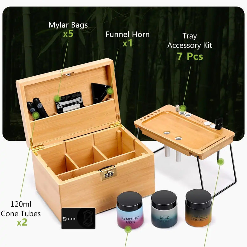 OZCHIN Large Bamboo Box with Foldable Tray(Brown)