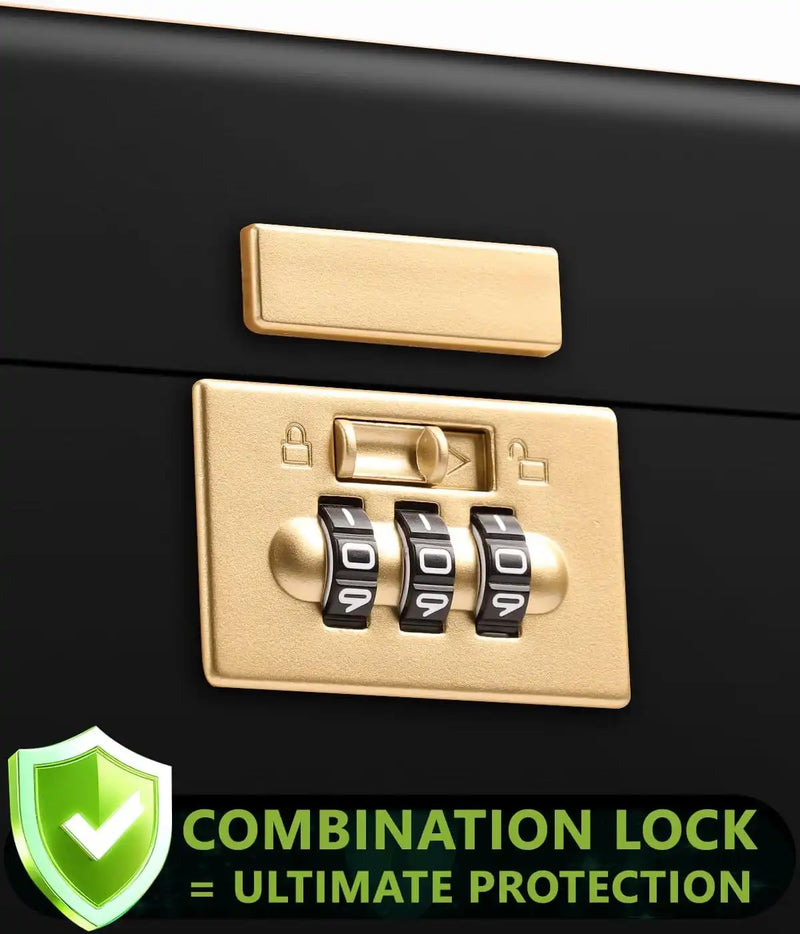 OZCHIN Large Bamboo Box with Foldable Tray(Black)