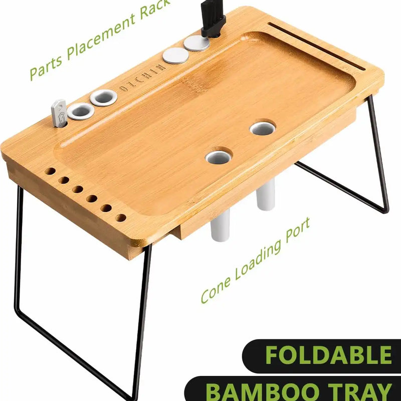 OZCHIN Large Bamboo Box with Foldable Tray(Black)