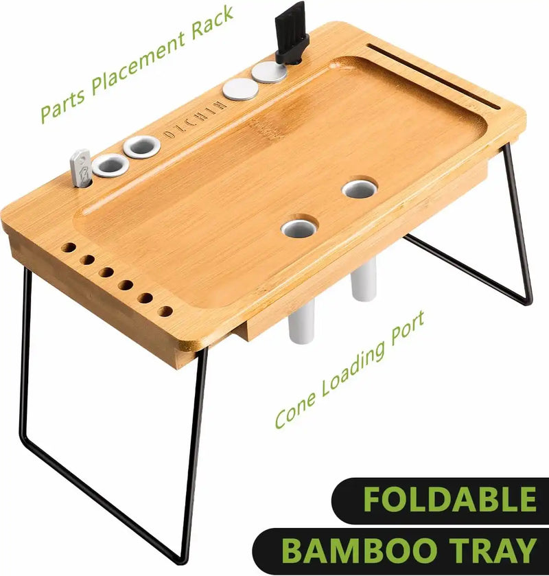 OZCHIN Large Bamboo Box with Foldable Tray(Black)