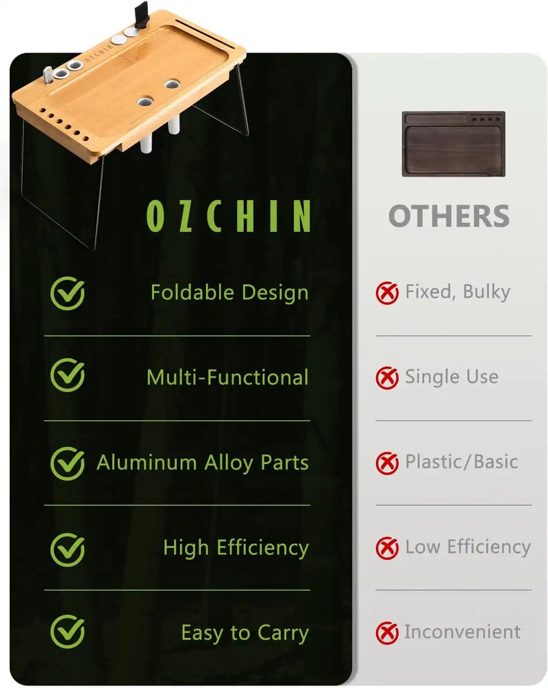 OZCHIN Large Bamboo Box with Foldable Tray(Black)