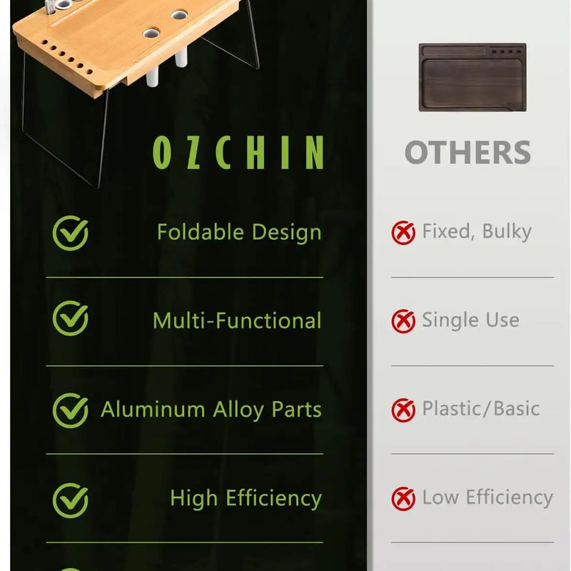 OZCHIN Large Bamboo Box with Foldable Tray(Black)