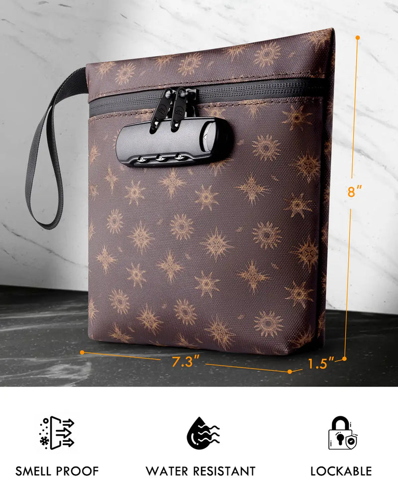 SafeDelux Yllin | Smell Proof Lock Bag 7x8 in | Brown size detail
