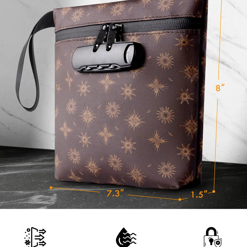 SafeDelux Yllin | Smell Proof Lock Bag 7x8 in | Brown size detail