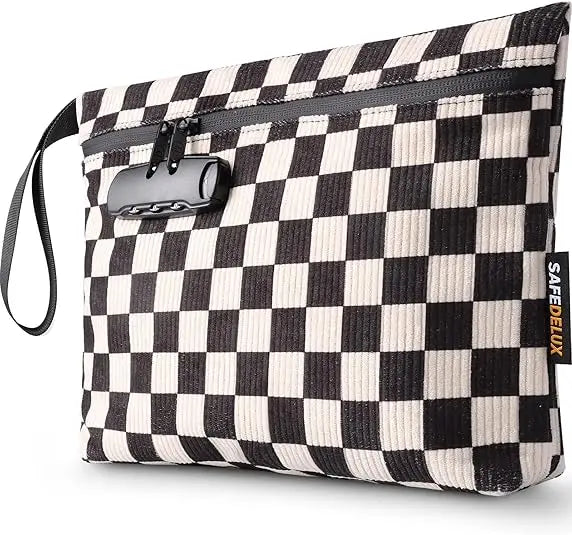 SafeDelux Smell Proof Bag with Combination Lock(Black & White)