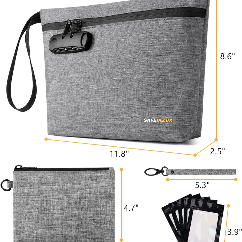 SafeDelux Vireon | Lockable Smell Proof Bag Kits | Grey size detail
