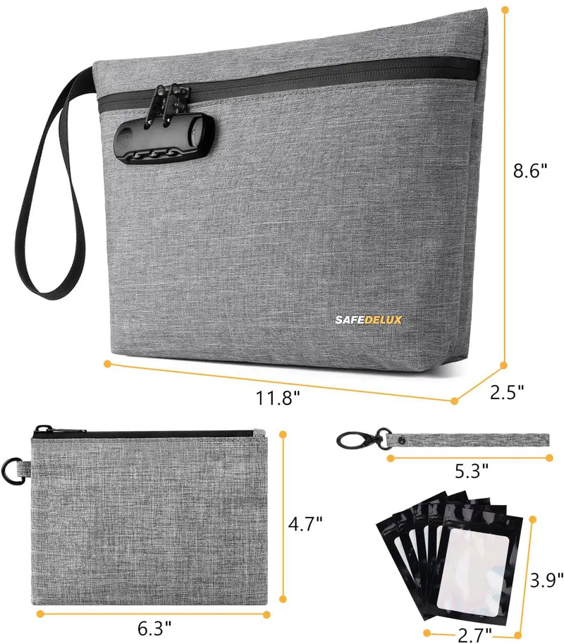SafeDelux Vireon | Lockable Smell Proof Bag Kits | Grey size detail