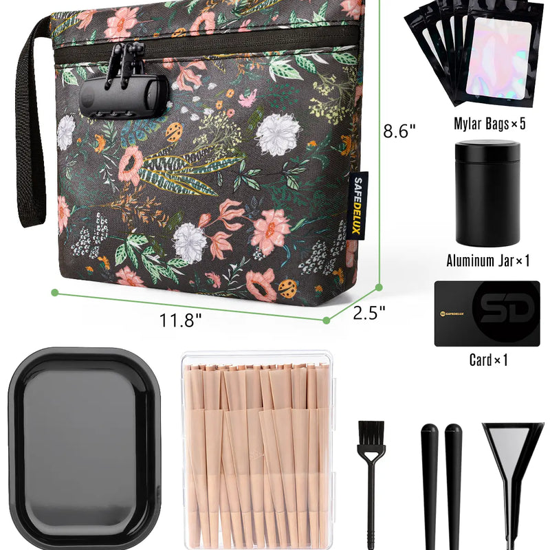SafeDelux Vireon | Lockable Smell Proof Bag Kits | Green Flower size detail