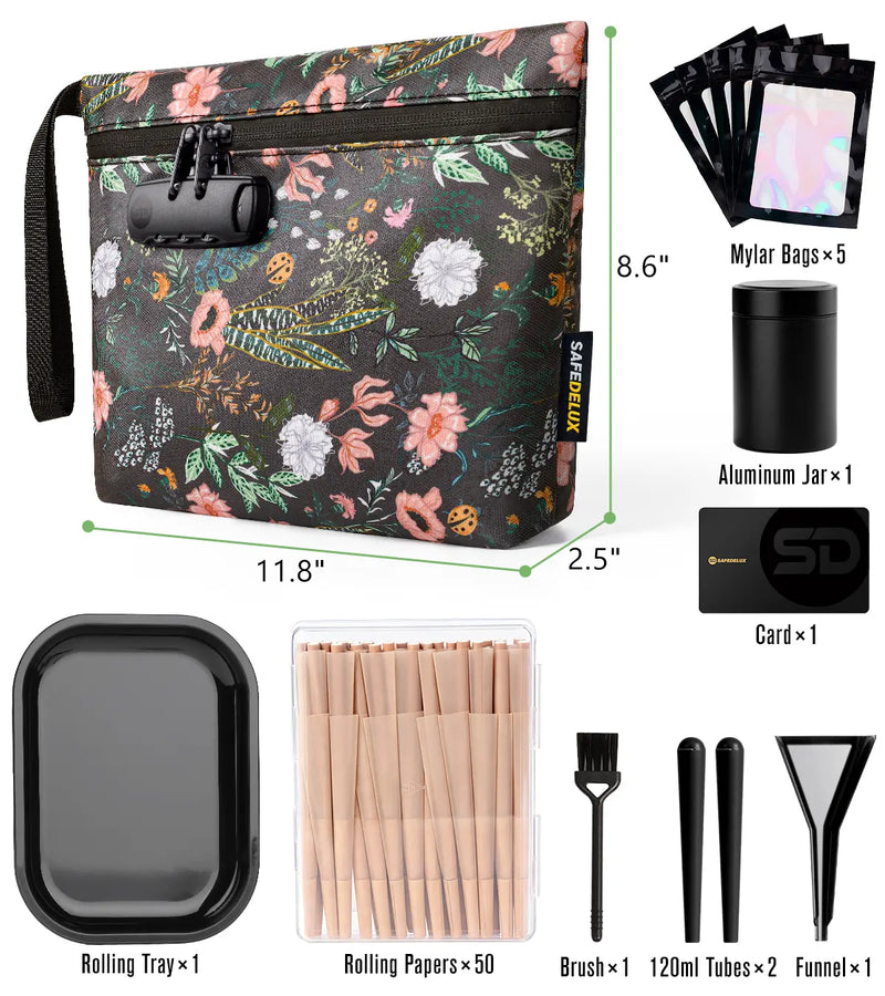 SafeDelux Vireon | Lockable Smell Proof Bag Kits | Green Flower size detail