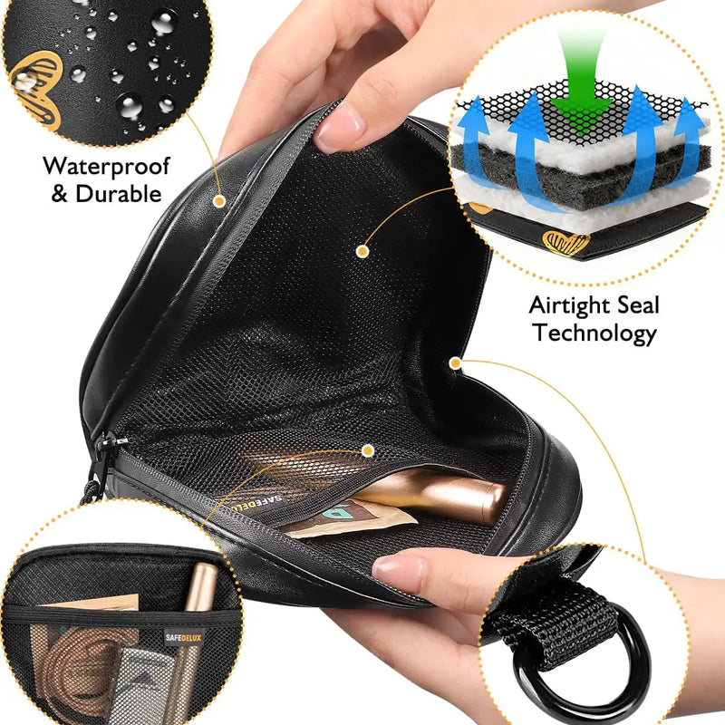SafeDelux | Smell Proof PU Hand Bag | Heart detail