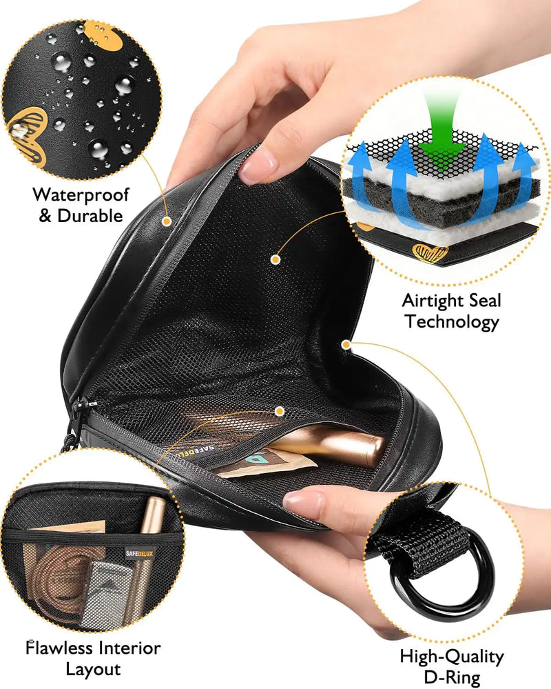 SafeDelux | Smell Proof PU Hand Bag | Heart detail
