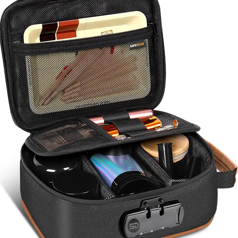 SafeDelux Spectra | Lockable Smell Proof Bag 4x7x9.5 in(Brown&Black)